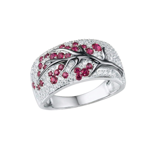 Ruby Blossom Tree Ring | White Gold